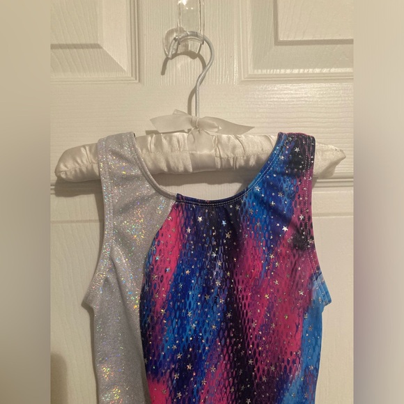 EUC Snowflake Designs Girls Leotard PINK & BLUE Metallic Child Large Gymnastics - Picture 4 of 6